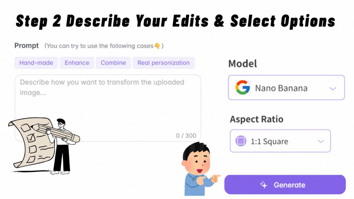 Step 2: Describe Your Edits & Select Options - VDraw AI