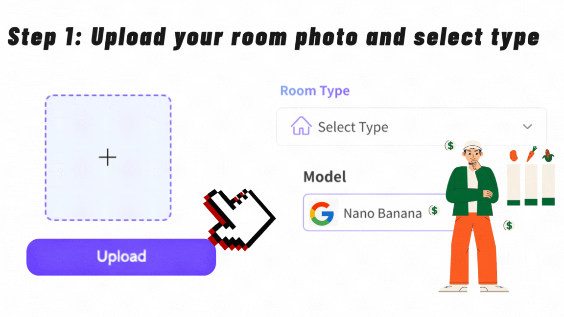 Step 1: Upload Your Room Photo and Select Room Type - VDraw AI
