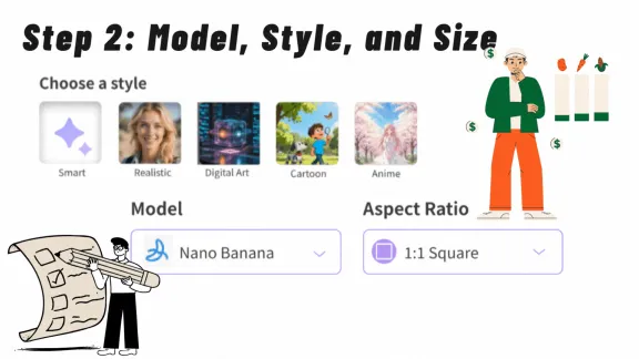 Step 2: Select Model, Style, and Size - VDraw AI